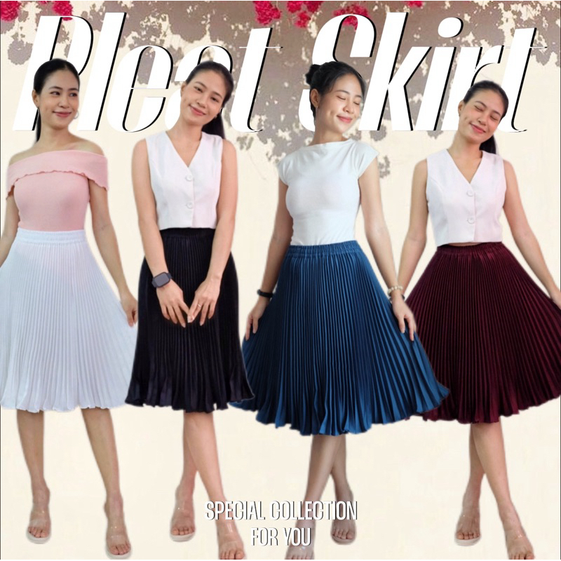 Pleat mini skirt กระโปรงพลีทสั้น เอวสม็อกรอบตัว ดีเทลชายกระโปรงเป็นคลื่น