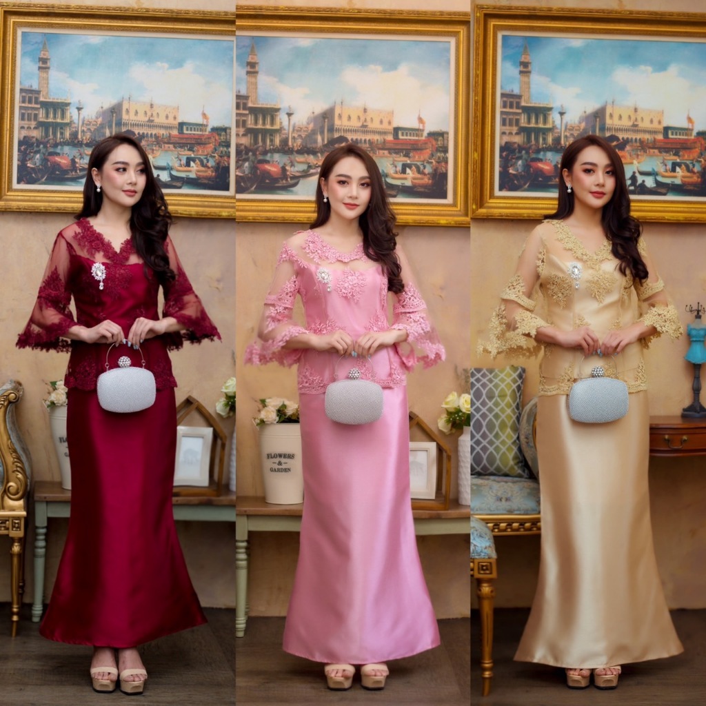 GBK ชุดออกงาน เสื้อลูกไม้+กระโปรงหางปลา มี6สี รหัส C1001