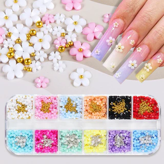 อะไหล่ติดเล็บดอกไม้สีขาวสวยๆเรียบหรู ดูแพงมาในแบบตลับ 12ข่องมี 5 แบบ 🌈 พร้อมส่งในไทย🌈