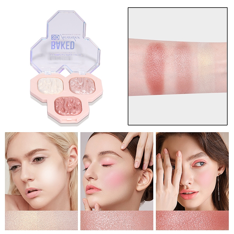 BEIKOTT 3สี อายแชโดว์อบ ไฮไลท์บลัช กระบวนการอบ กันน้ำและติดทนนาน ประกายมุก 3-Color Baked HighLight