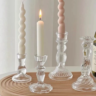 OurHome [พร้อมส่ง] เชิงเทียนแก้วสไตล์ยุโรปย้อนยุค European retro glass candlestick holder เชิงเทียนอาหารค่ำใต้แสงเทียน