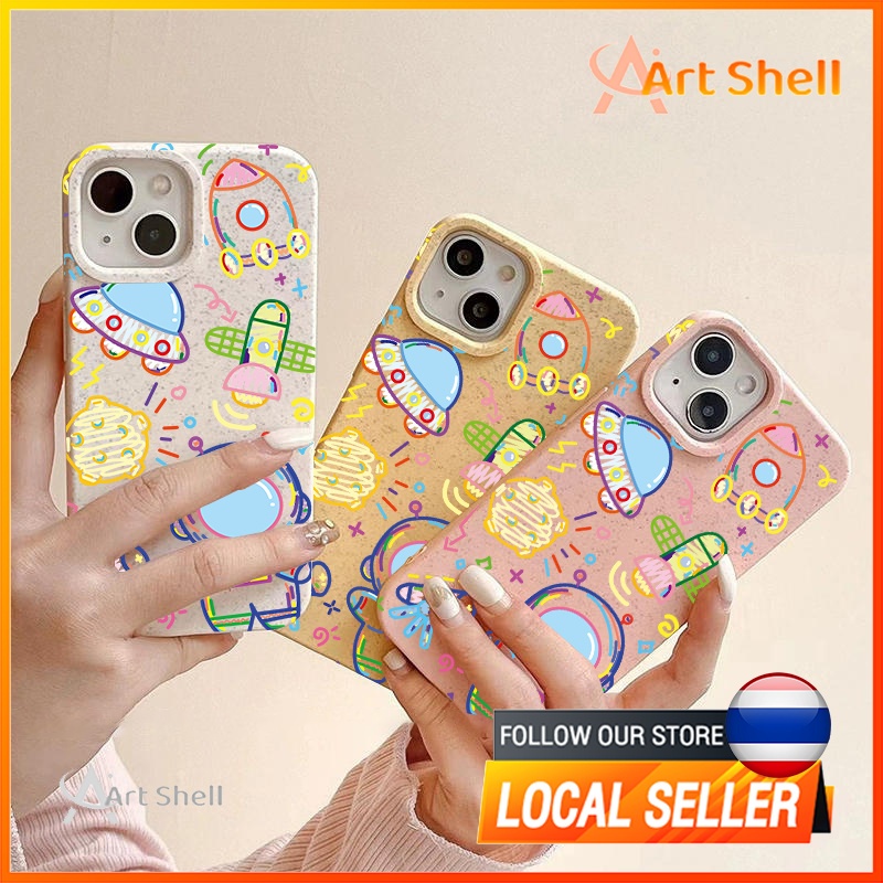 ส่งจากไทยเคส iphone 7P 8P 11 13 14 Pro Max กล้องป้องกันมิตรกับสิ่งแวดล้อมกันกระแทกดอก นักบินอวกาศสร้างสรรค์