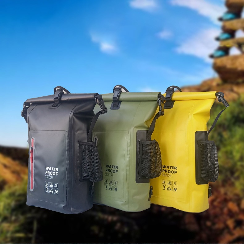 กลางแจ้ง กระเป๋ากันน้ำ แบบสะพายหลัง ถุงกันน้ำ ถุงทะเล PVC Waterproof Backpack ความจุ 25L แถบสะท้อนแสง กระเป๋าสะพายหลัง