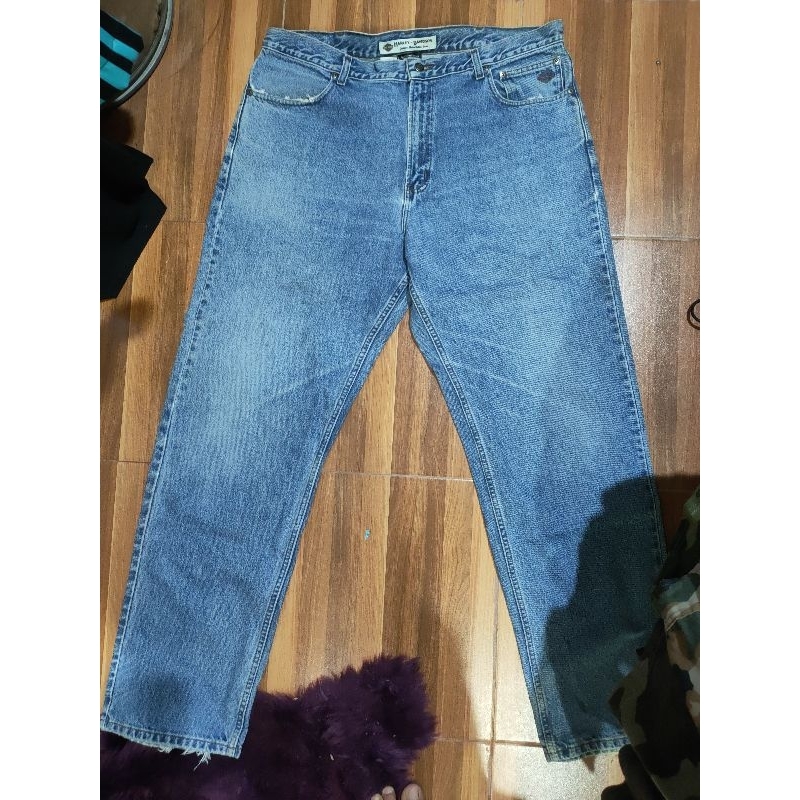 กางเกงยีนส์ HARLEY DAVIDSON แท้Made in  Mexicoขากระบอกตรงเป้าซิปเอว40" ป้ายหนังดำ