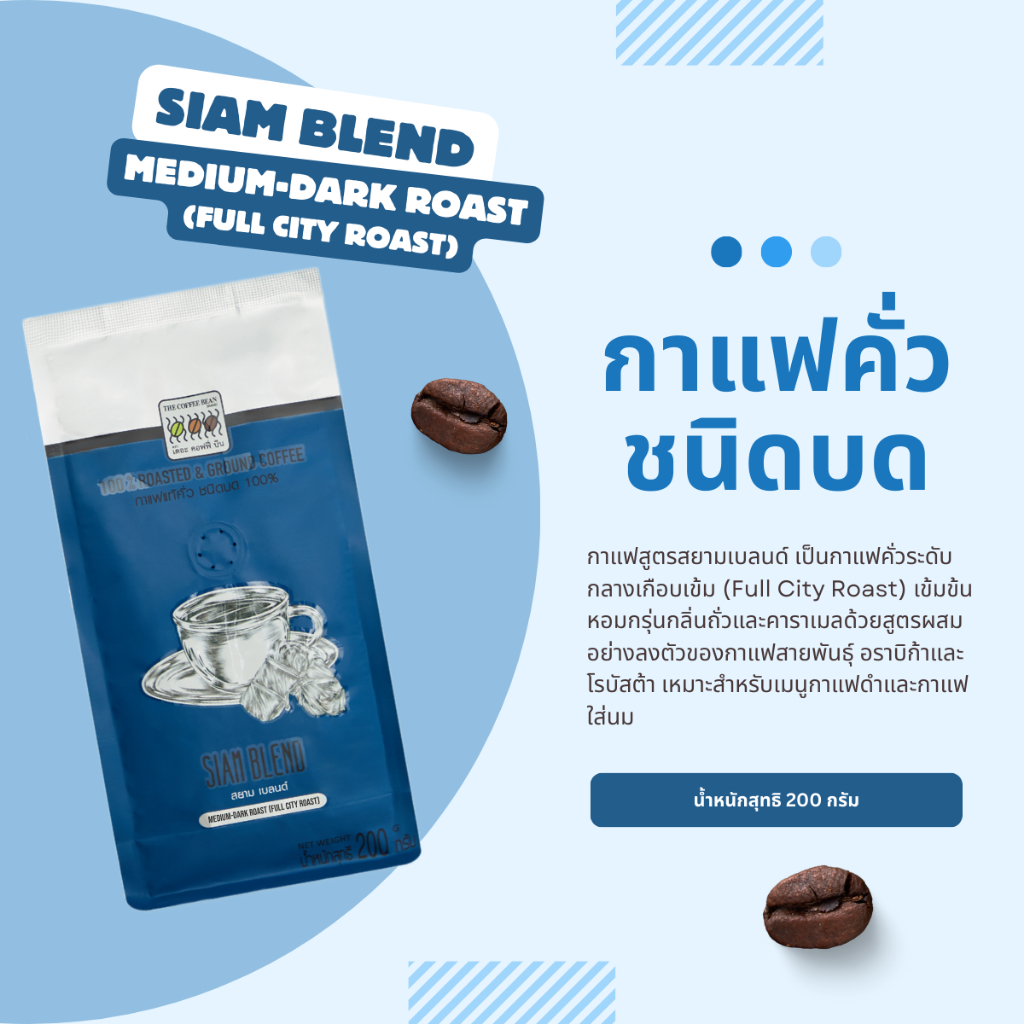 The Coffee Bean กาแฟคั่วบด สยามเบลนด์ (คั่วกลางเกือบเข้ม) 200 กรัม 1 ซอง