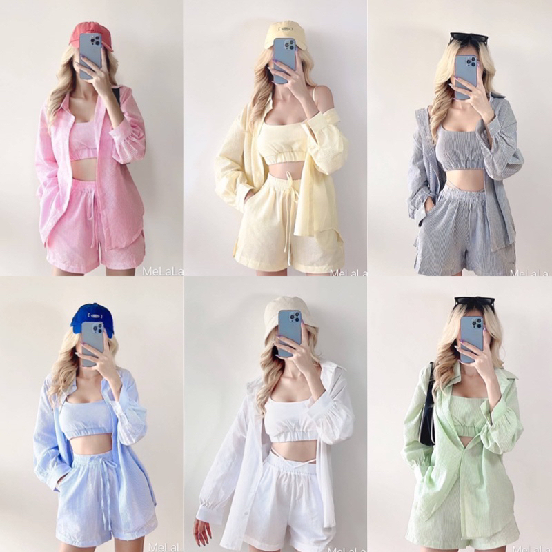 LILY เซ็ต 3 ชิ้น[เสื้อคลุม+สายเดี่ยว+กางเกง]งานป้ายนำเข้า ชุดเซ็ตใส่เที่ยว ชุดสวยๆ งานสวยตรงปกสุดๆค่า