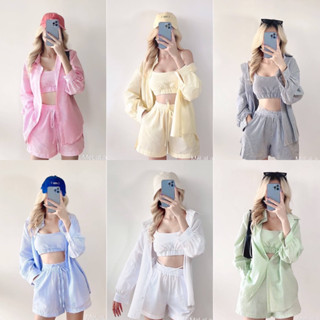 LILY เซ็ต 3 ชิ้น[เสื้อคลุม+สายเดี่ยว+กางเกง]งานป้ายนำเข้า ชุ…