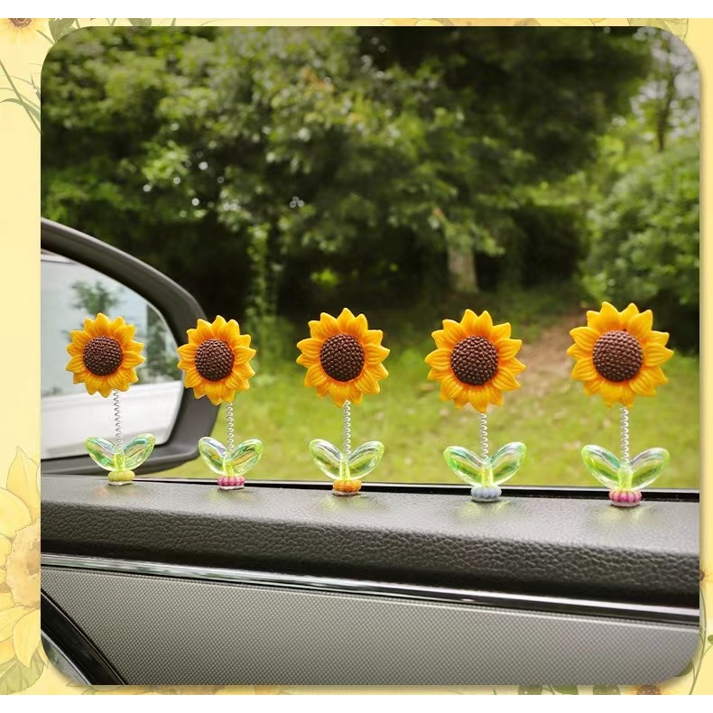 ดอกทานตะวันสดน่ารัก 5 ชิ้น เครื่องประดับรถ DIY ตกแต่งหัวสั่น รถจักรยานยนต์ จักรยาน อุปกรณ์ตกแต่ง ภายในรถยนต์