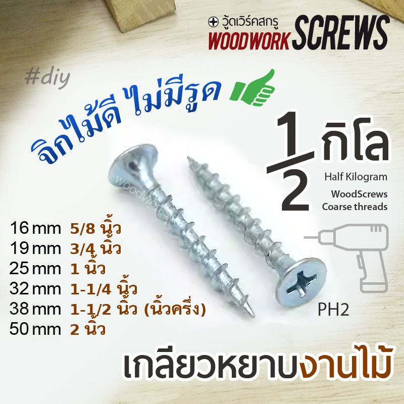 ครึ่งกิโล เกลียวปล่อย สีเงิน FT งานไม้โดยเฉพาะ ตะปูเกลียวหยาบตลอดตัว ดูดไม้แน่น สำหรับงานไม้ จิกไม้ดี ไม่มีรูด 500gram