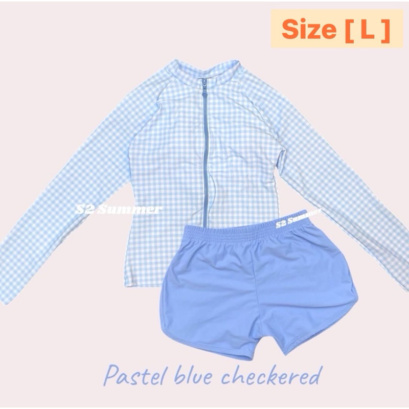 🏖️ชุดว่ายน้ำแขนยาวซิปหน้า Size { L } +กางเกงขาสั้น Size  { L}