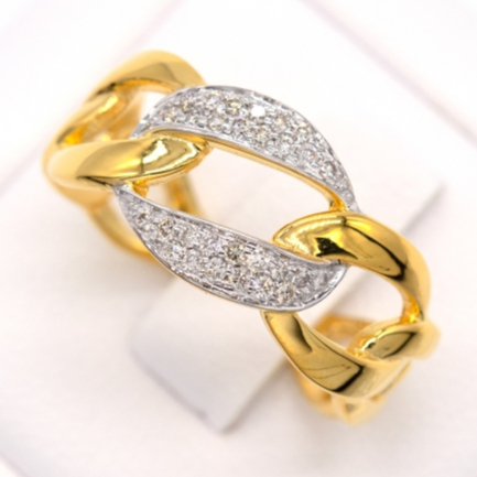 Happy Jewelry แหวนเลท ฝังเพชร 1 ข้อ โซ่ แหวนเพชร แหวนทองเพชรแท้ ทองแท้ 37.5% (9K) ME770 ฟรีกล่องโบว์