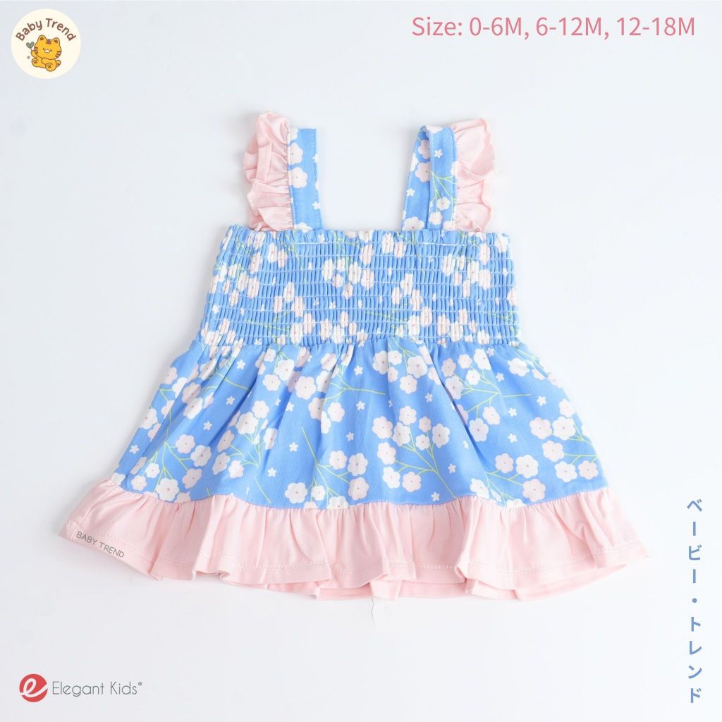 Elegant Kids ชุดเดรสกระโปรง มีไซส์ 0-18 เดือน ลายดอกบ๊วย ชุดเที่ยวเด็กผู้หญิง