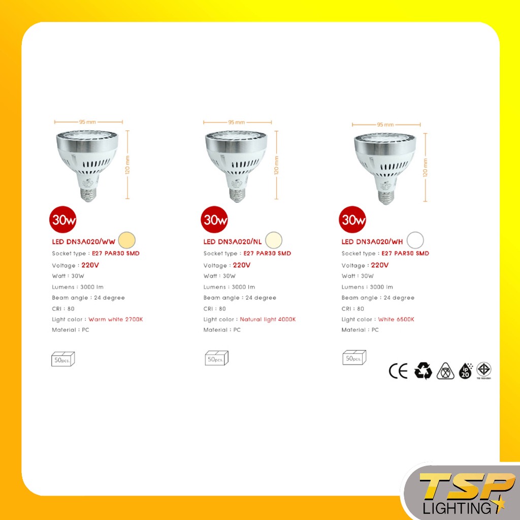 TSP Lighting │ DNER หลอดพาร์ 30 ใช้ขั้ว E27 30วัตต์ LED