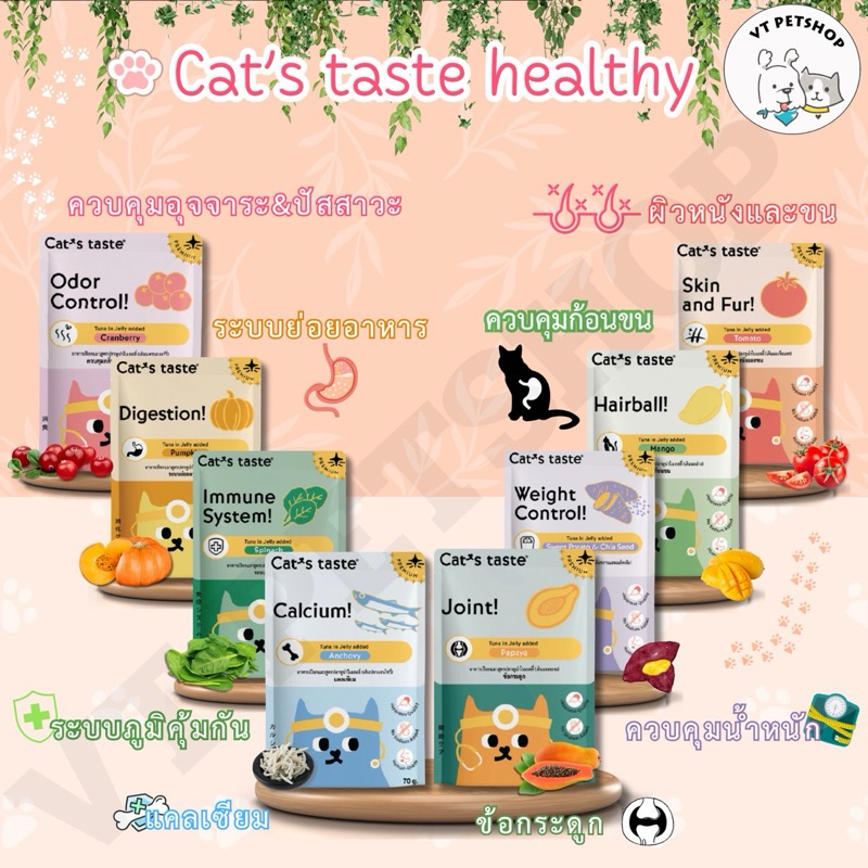 ( 1 ซอง ) อาหารเปียกแมว Cat’s Taste Healthy ( 1 ซอง ) “เนื้อเยลลี่” เพื่อสุขภาพที่ดีของน้องๆ