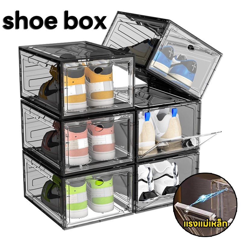 กล่องใส่รองเท้า กล่องรองเท้าพับ shoe boxes พลาสติกใส กล่องรองเท้า กล่องใส่รองท้า Sneakerป้องกันความชื้นและฝุ่ ชั้นวางรอง