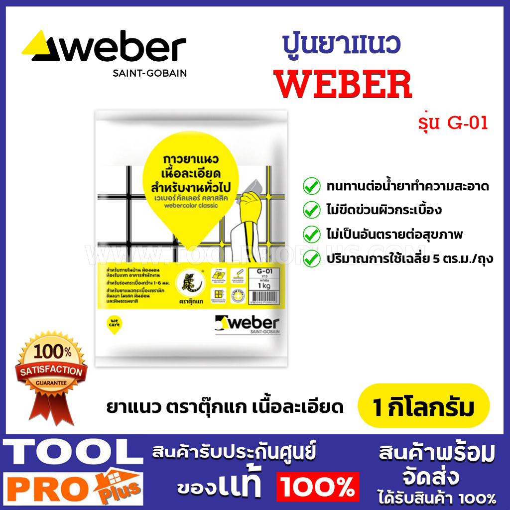 Weber ปูนยาแนว ตราตุ๊กแก รุ่น G-01 สีขาว เนื้อละเอียด สำหรับงานทั่วไป (ขนาด 1 กก.)