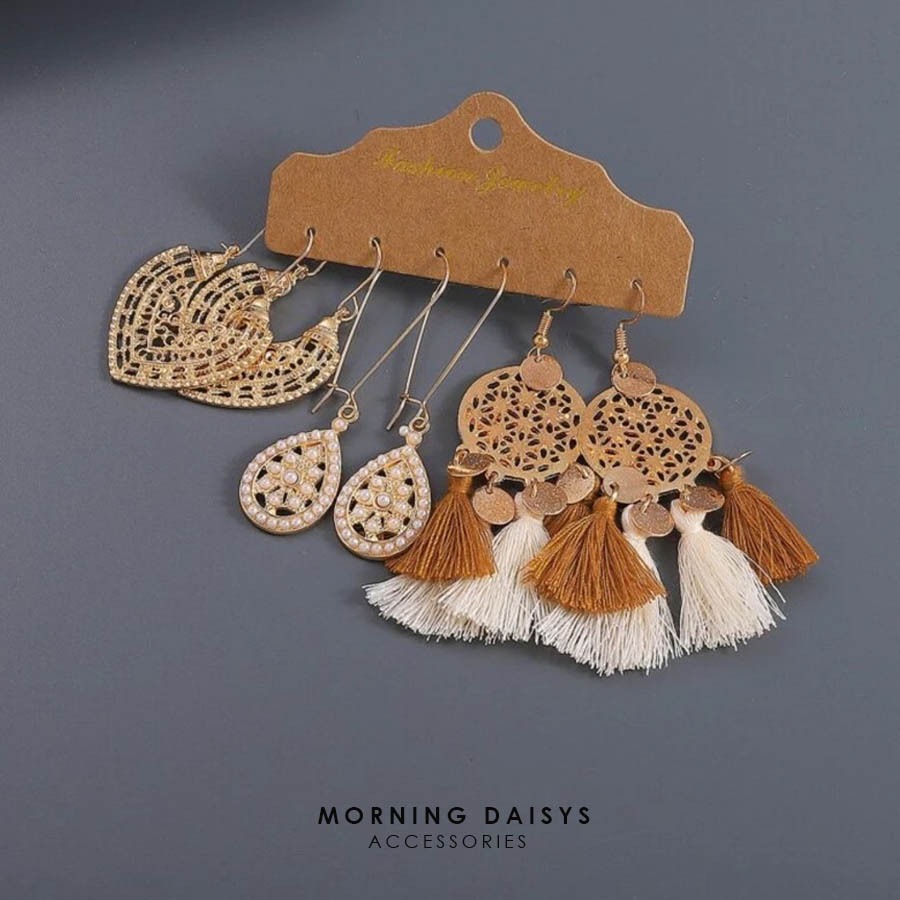 MORNINGDAISY ต่างหูแฟชั่นเซ็ท 3 คู่ สไตล์โบฮีเมียน