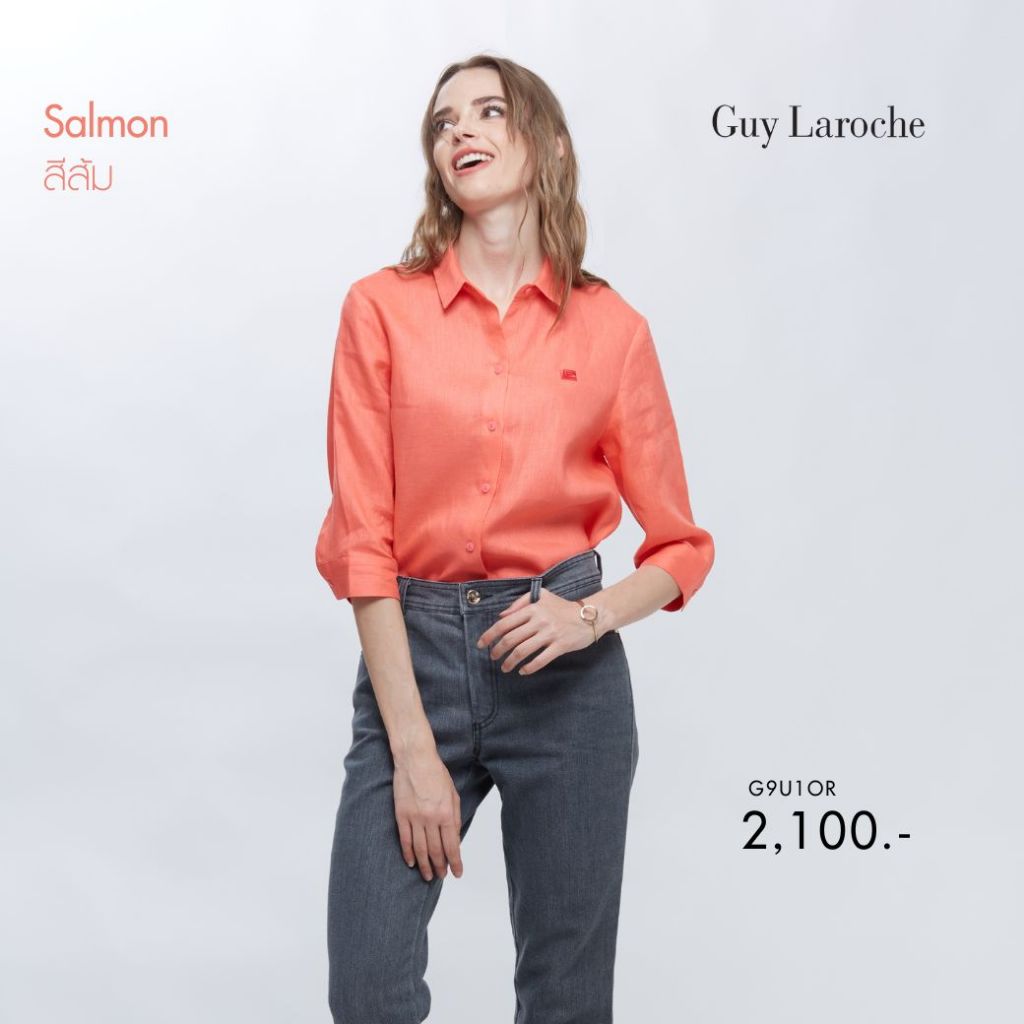 Guy Laroche เสื้อเชิ้ตผู้หญิง Light linen  แขนสามส่วน สีส้ม G9U1OR