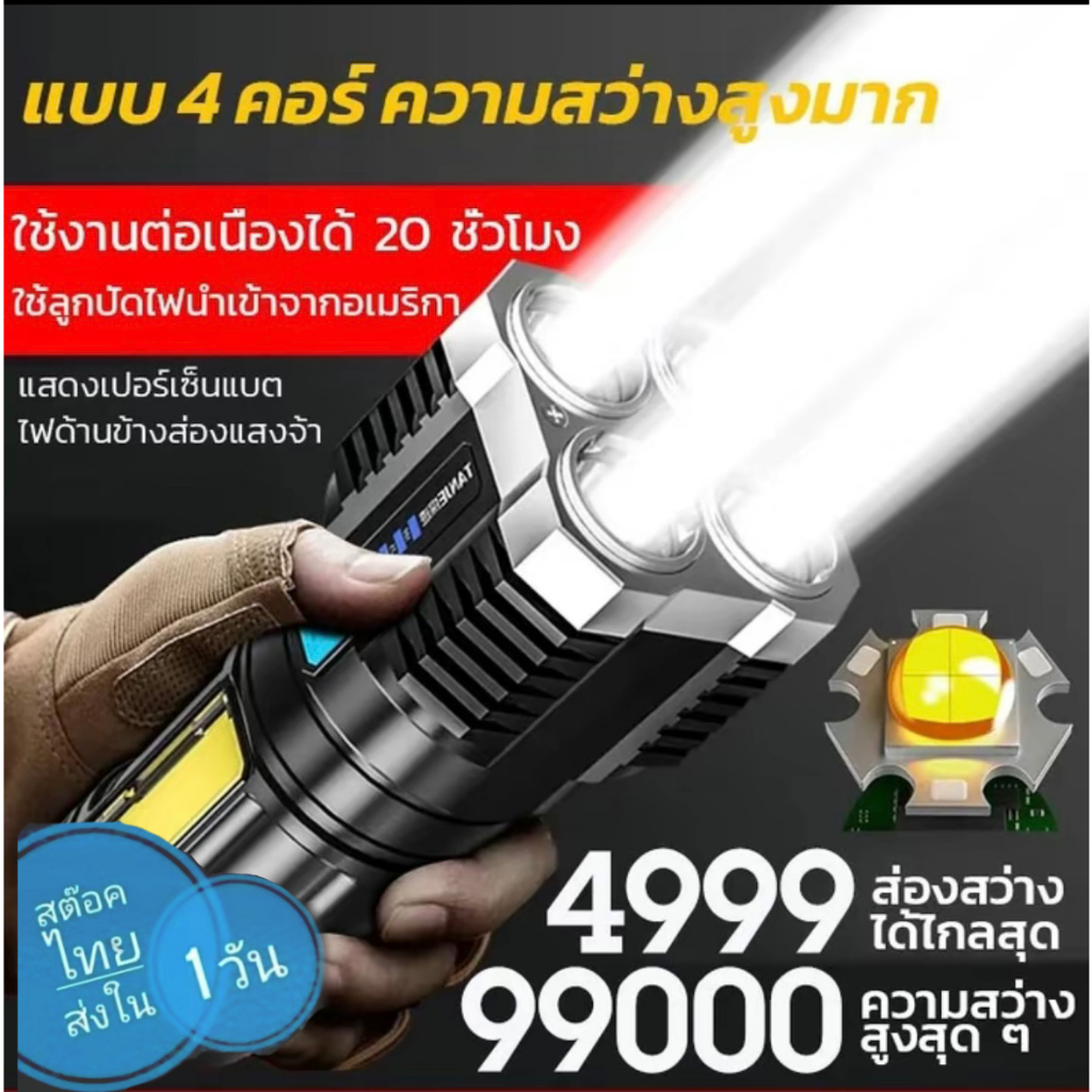 ไฟฉายแรงสูง 4 ตา ไฟฉาย LED ที่แข็งแกร่ง ไฟข้างซัง ส่องสว่างระยะไกล การชาร์จ USB กลางแจ้งในครัวเรือน L-S03 ไฟฉาย