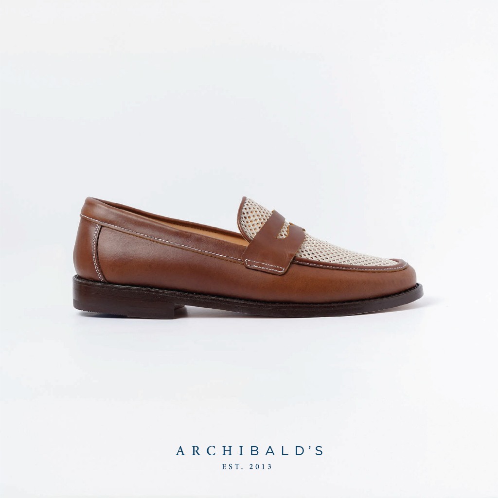 (PRE ORDER) Archibald's Mesh Penny Loafers for Men's รองเท้าหุ้มส้นหนังแท้ ตาข่าย ทรงผู้ชาย
