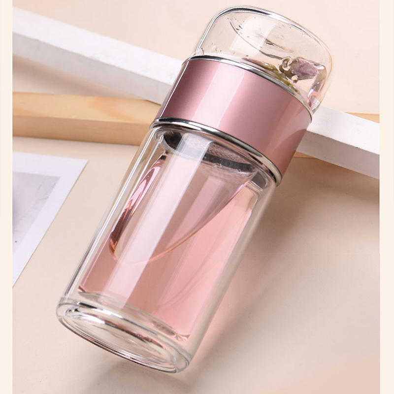 500ml ขวดน้ำแก้วพร้อมที่กรอง,แก้วกาแฟพกพาถ้วยชาเครื่องชงกาแฟแก้วทัมเบลอแบบมีที่กรองผนังสองชั้น