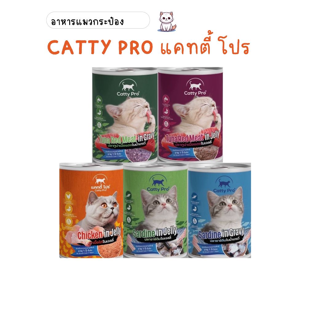 อาหารแมวกระป๋อง แคทตี้ โปร Catty Pro ขนาด 400g  ผลิตจากเนื้อคุณภาพดี สำหรับแมวอายุ 1ปีขึ้นไป