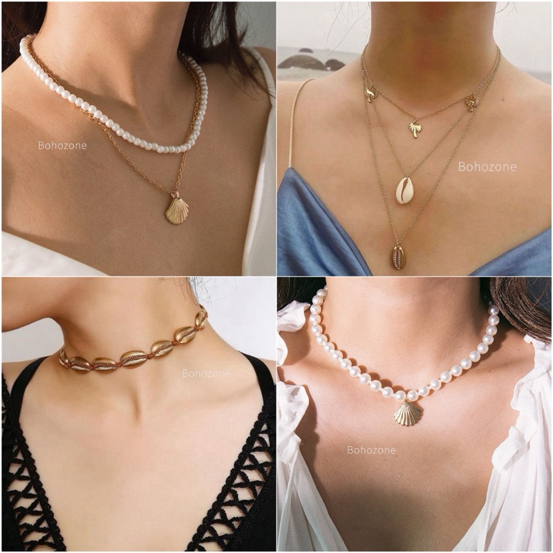 สร้อยทะเล เปลือกหอย สายเชือกถักแฟชั่นสายฝอ