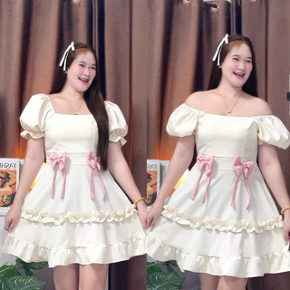 Dress bow 2 (โบว์ คู่ ) ระบายชั้นแขนตุ๊กตา อก 32-42 “