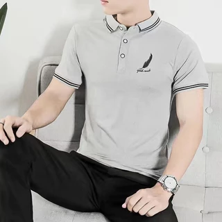 🔥พร้อมส่ง🔥เสื้อโปโลแขนสั้นปกลําลองผู้ชายแขนสั้นแขนสั้นสีทึบยืนขึ้นปกผ้าฝ้ายเสื้อยืดฤดูร้อนกีฬาแขนสั้น 4 สี M-5XL