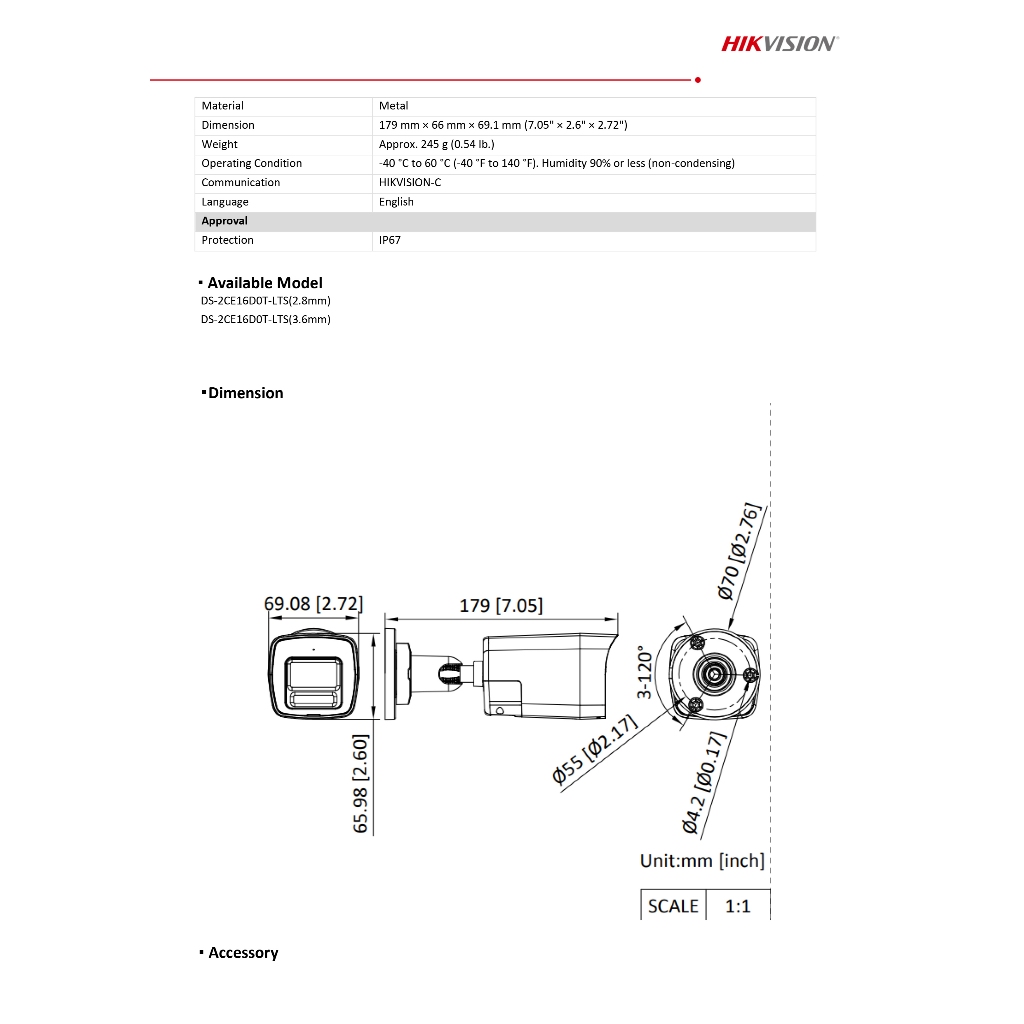 HIKVISION DS-2CE16D0T-LTS (รุ่นใหม่) 2.8 mm. กล้องวงจรปิดระบบ HD 2 MP Smart Hybrid Light มีไมค์และลำโพงในตัว