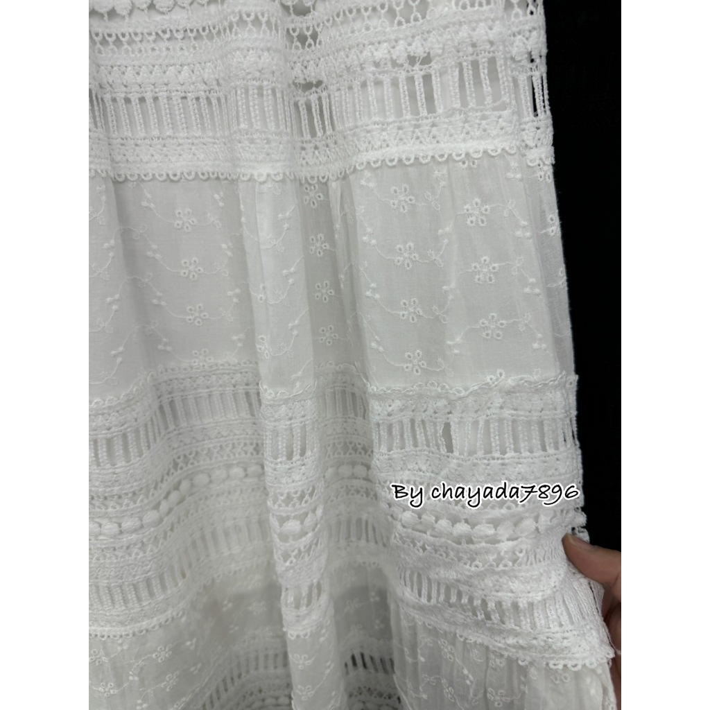 กระโปรงยาวผ้าคอตตอลแต่งช่วงต่อลูกไม้ ชายกระโปรงแต่งระบาย #9907 - รูปที่ 7