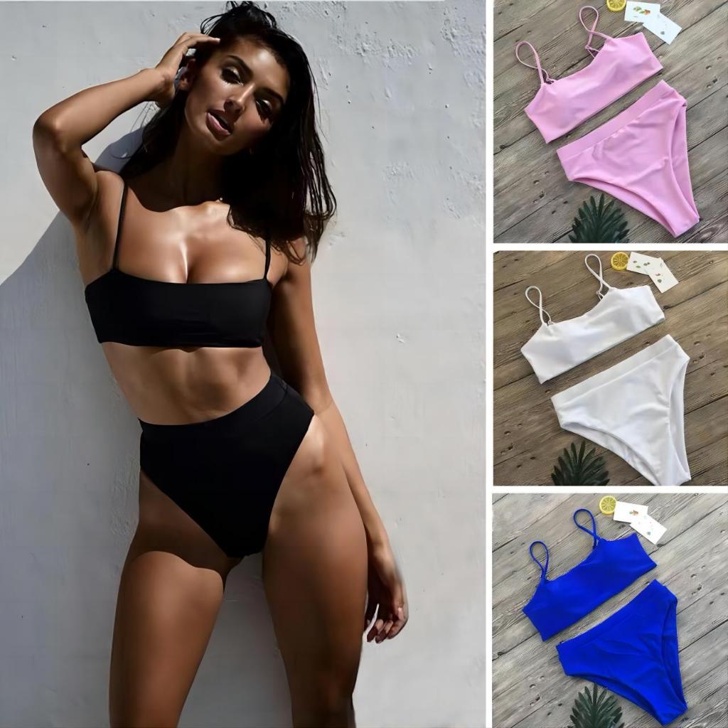 Swift Bra Sexy bikini บิกินี่สไตล์ยุโรปและอเมริกาที่ทันสมัย ​​ชุดบิกินี่ 2 ชิ้น บิกินี่สีทึบ ไร้โครง เหมาะสำหรับสาวอ้วน