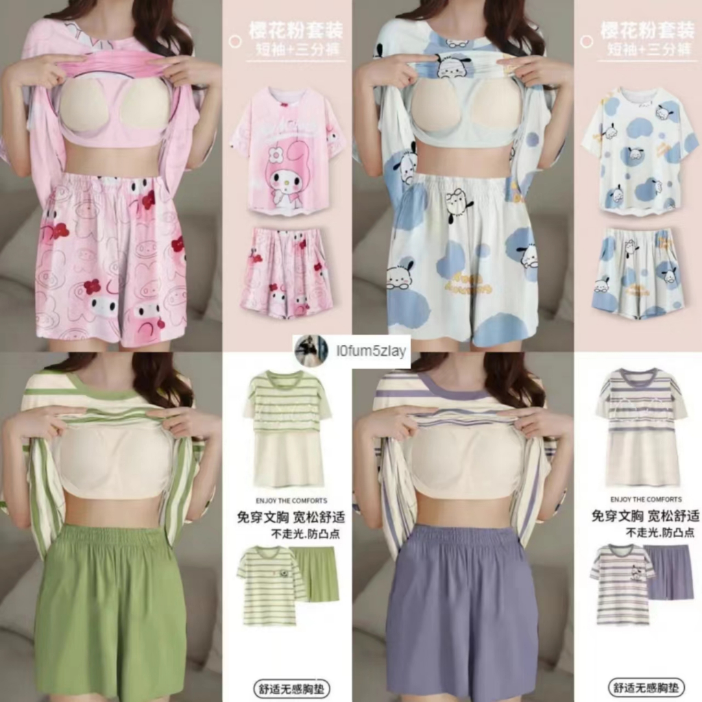 (ราคาถูกที่สุด) ชุดนอนผู้หญิง， ชุดนอนแขนสั้น ， ผ้าฝ้าย， ลวดลายต่างๆ สามารถเลือกได้，M-2XL