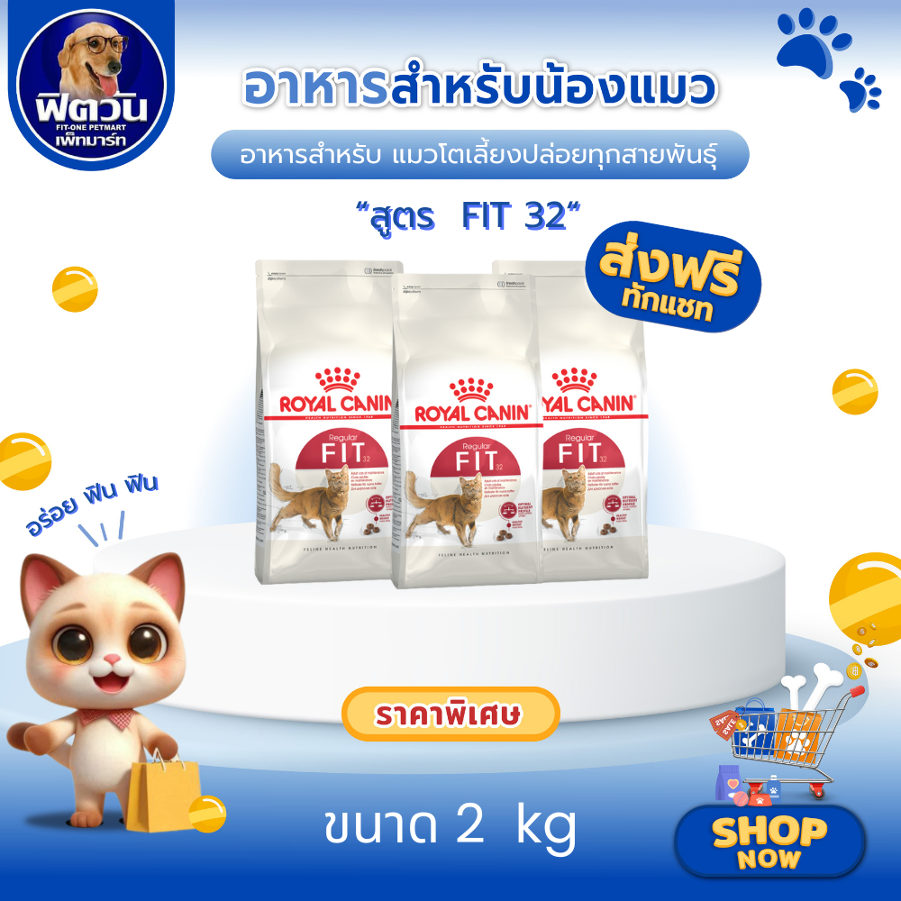 ROYAL CANIN FIT32 อาหารเม็ดสำหรับแมวโตทุกสายพันธุ์ ขนาด 2 กิโลกรัม{อาหารแมวเม็ด}