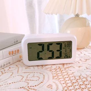 นาฬิกาดิจิตอล ฟรีสติ๊กเกอร์ LCD Clock นาฬิกาปลุก นาฬิกาเรื่องเเสง ตั้งโต๊ะ เรืองแสง สีขาว