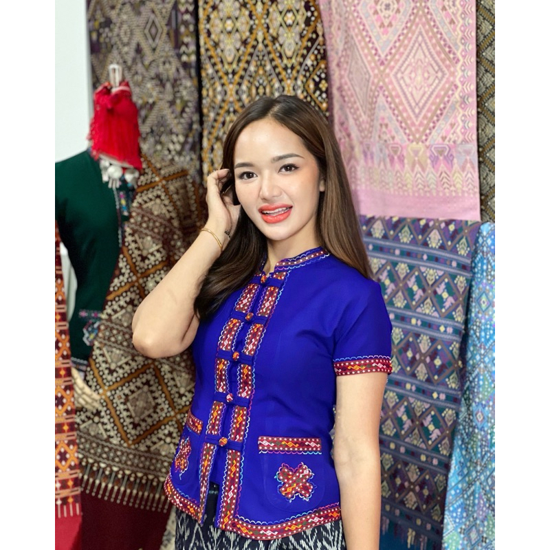 สีน้ำเงินเสื้อภุไทกาฬสินธุ์ผ้าทอมือ – โปรปัง