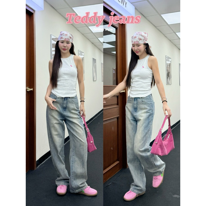 Teddy Jeans ยีนส์ทรงกระบอกกลาง สียีนส์ฟอก