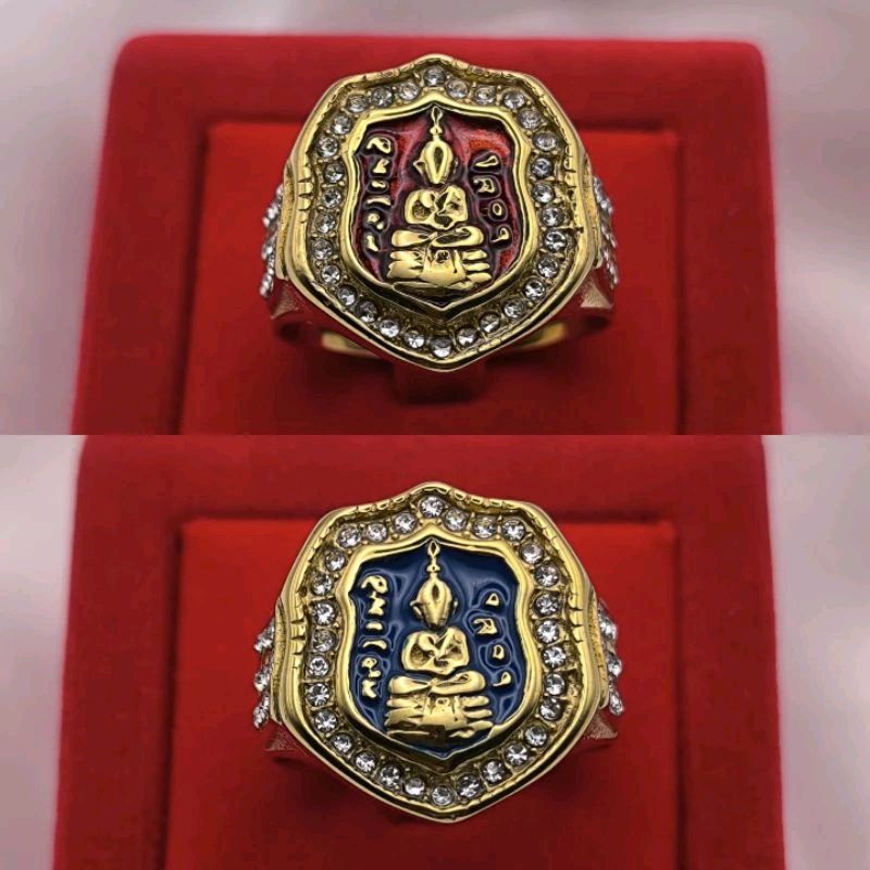 แหวนหลวงพ่อโสธร ประดับด้วยพลอย เป็นเนื้อสแตนเลสยิงเลเซอร์แท้ทั้งวง