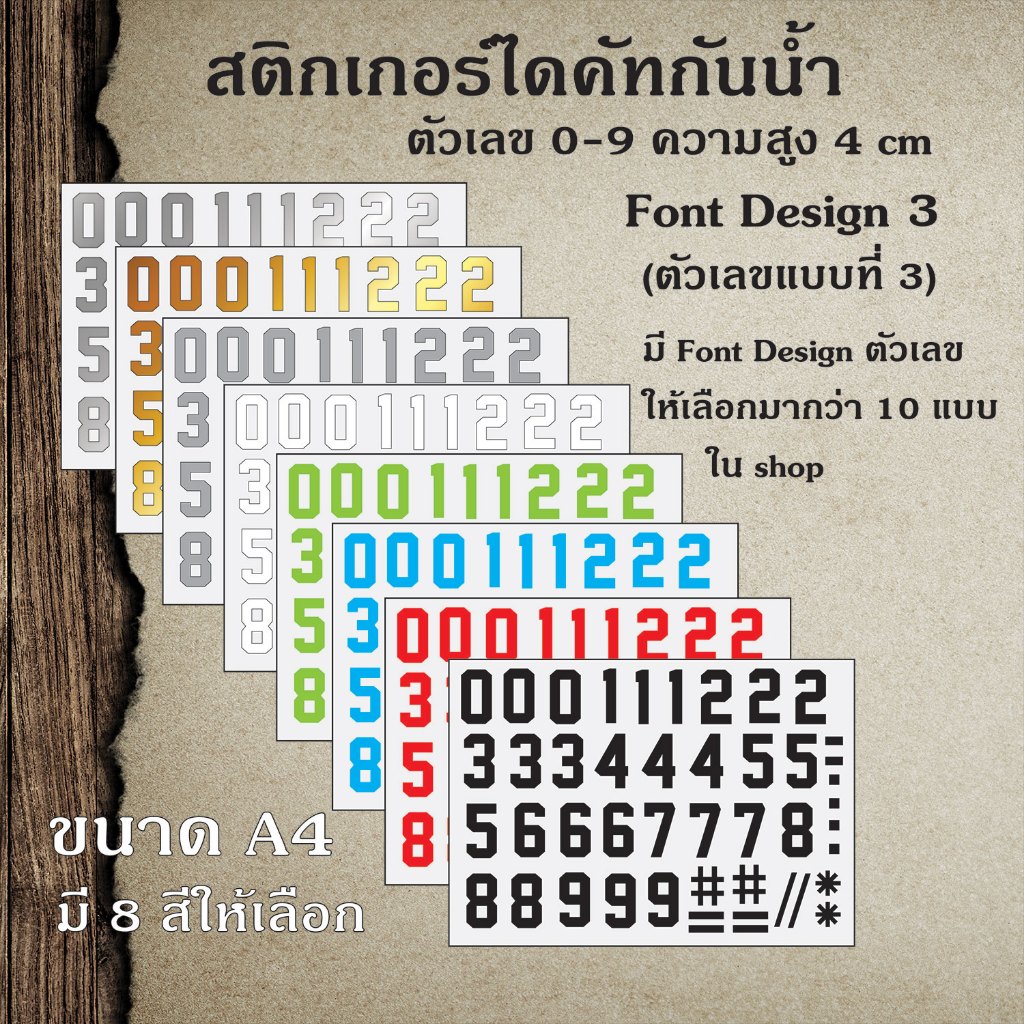 สติกเกอร์ ไดคัท PVC กันน้้ำ ตัวเลข 1-9 พร้อมเครื่องหมาย ติดกระจก ติดรถยนต์ บอร์ด ป้าย แบบ 3 ขนาดสูง 4 cm. ST-003-3-4cm