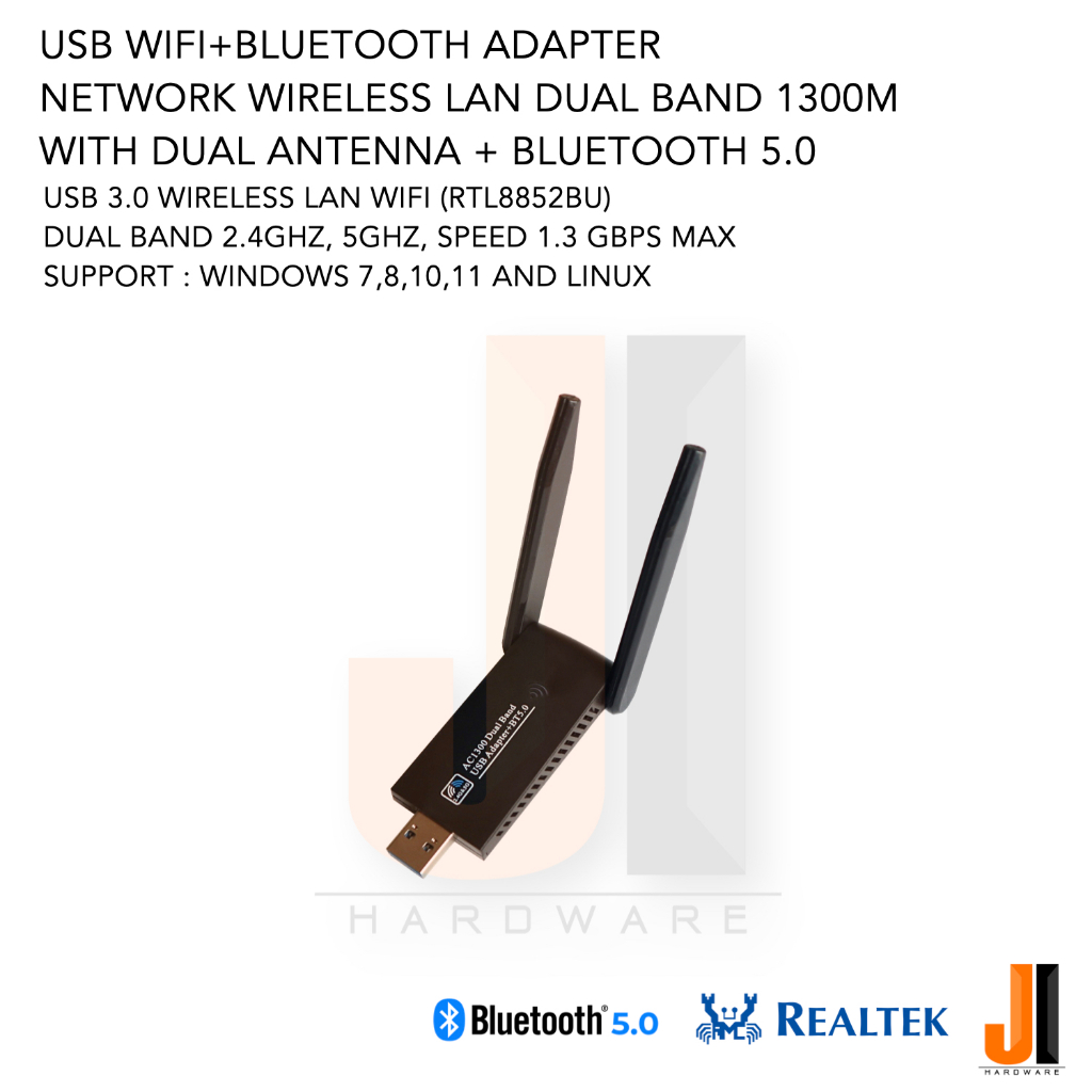 USB 3.0 wifi dual band 1300M (RTL8822BU) with dual antenna + Bluetooth 5.0 V.2 (ของใหม่มีการรับประกั