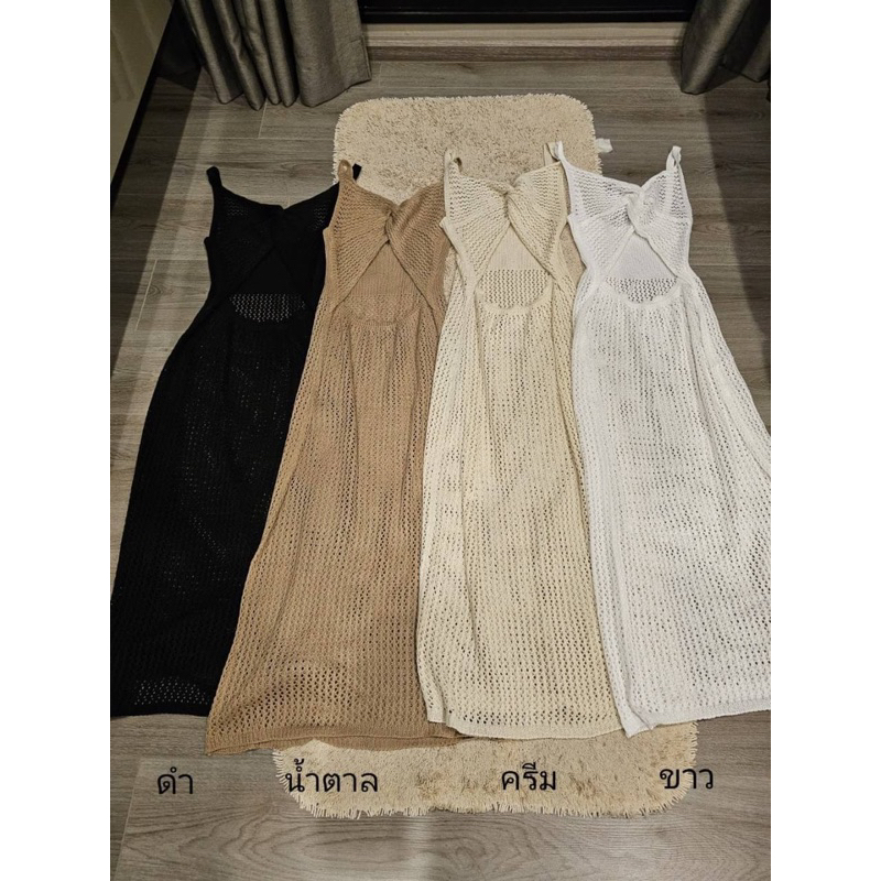 🍁ชุดเดรสไหมพรมซีทรู🍁ชุดเดรสสายเดี่ยวคลุมบิกินี่ไปทะเล เดรสไหมพรม - รูปที่ 7