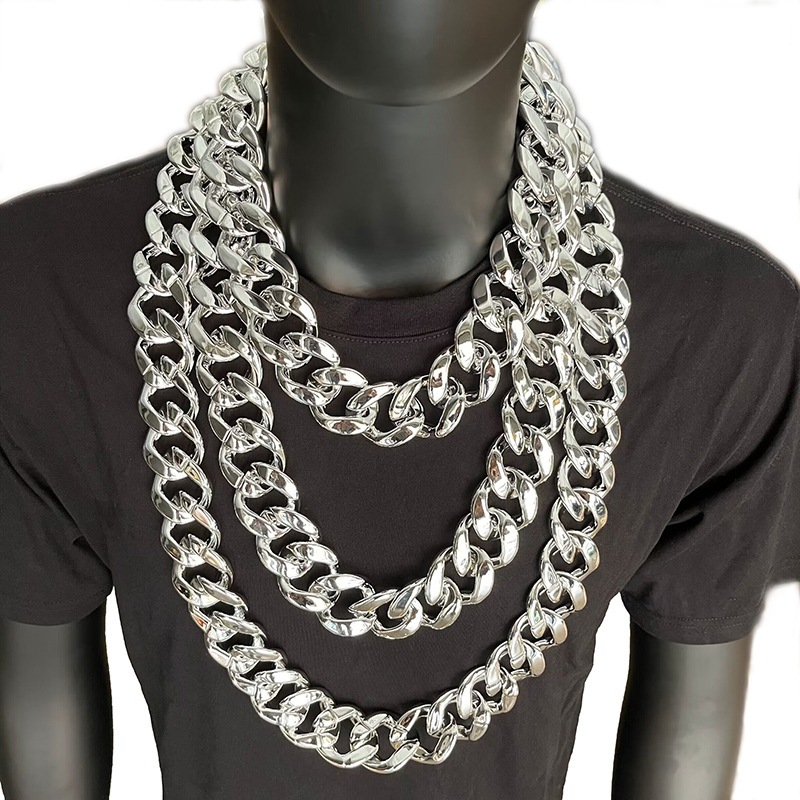 เงินฮิปฮอป Hip-hop สร้อยคอเงินคนโคตรรวย Silver thug life แฟชั่น props เครื่องประดับ คอโซ่เงิน พร้อมส่ง fake necklace พร็