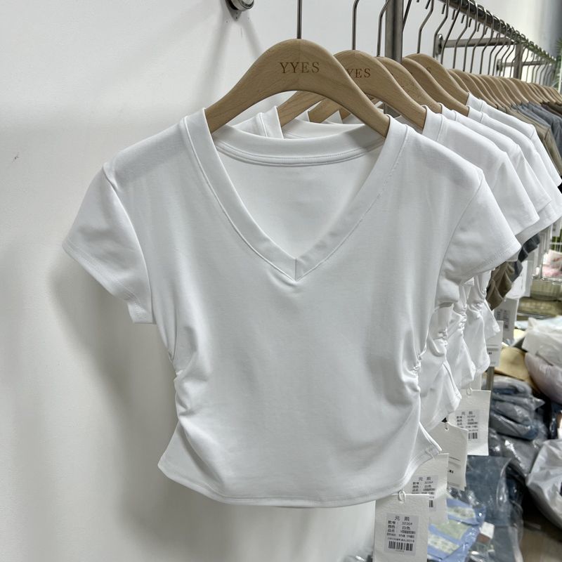 พร้อมส่ง เสื้อยืดสวย เสื้อยืด ผู้หญิง เสื้อยืดผู้หญิง แฟชั่น แขนสั้น คอวี เสื้อยืดสวย เสื้อสาวอวบ