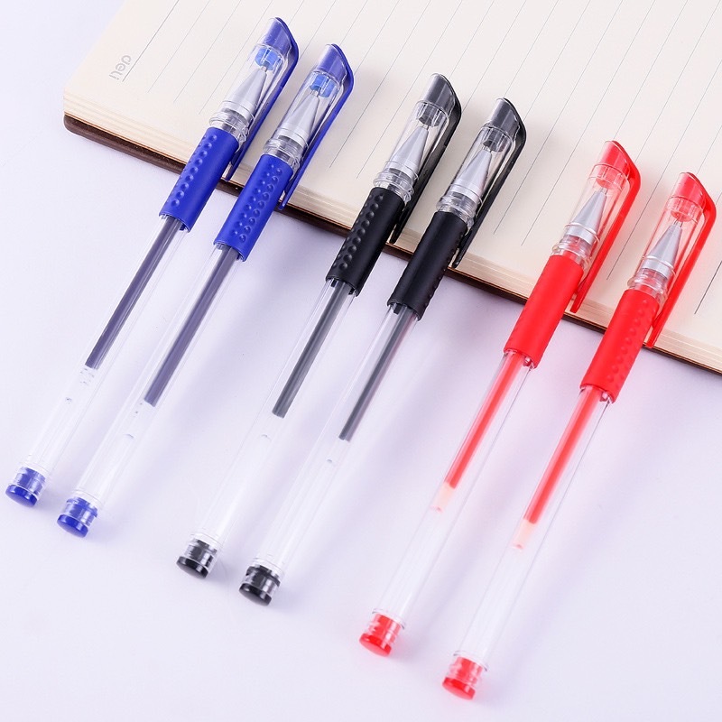 ปากกาหมึกเจล ปากกาเจล สีน้ำเงิน แดง ดำ 0.5mm เครื่องเขียน เขียนลื่นติดทน ปลอกใส