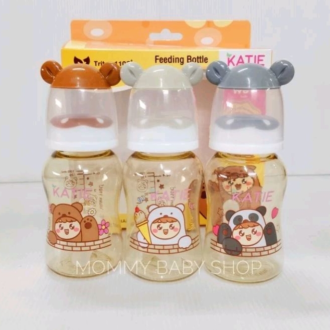 (แพ็ค 2 ฟรี 1) katie (เคที่) ขวดนมคอแคบสีชา 4 ออนซ์ 8 ออนซ์ แพ็ค 2 ฟรี 1 พร้อมจุกไม่ดูดไม่ไหล