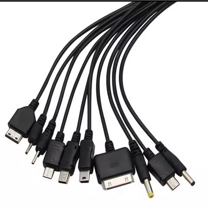 ที่ชาร์จโทรศัพท์มือถือแบบพกพาอเนกประสงค์รุ่น2.0 USB 10 in 1สีดำมีประโยชน์พร้อมสายชาร์จแบตเตอรี่ปลั๊กอเนกประสงค์