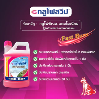 กลูโฟสวีป ยาฆ่าหญ้าทุกชนิด สารกำจัดวัชพืชสูตรเผาไหม้ น้ำสีชมพู เร็ว แรง ตายเรียบ