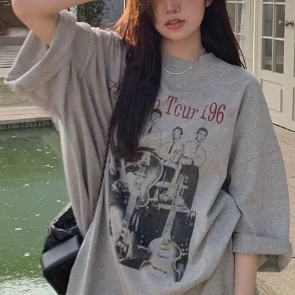 มินิเดรสคอกลมแขนสั้นทรงOversize ดีไซน์เท่ๆสไตล์เกาหลี M-XXLสินค้าเข้าใหม่พร้อมส่ง