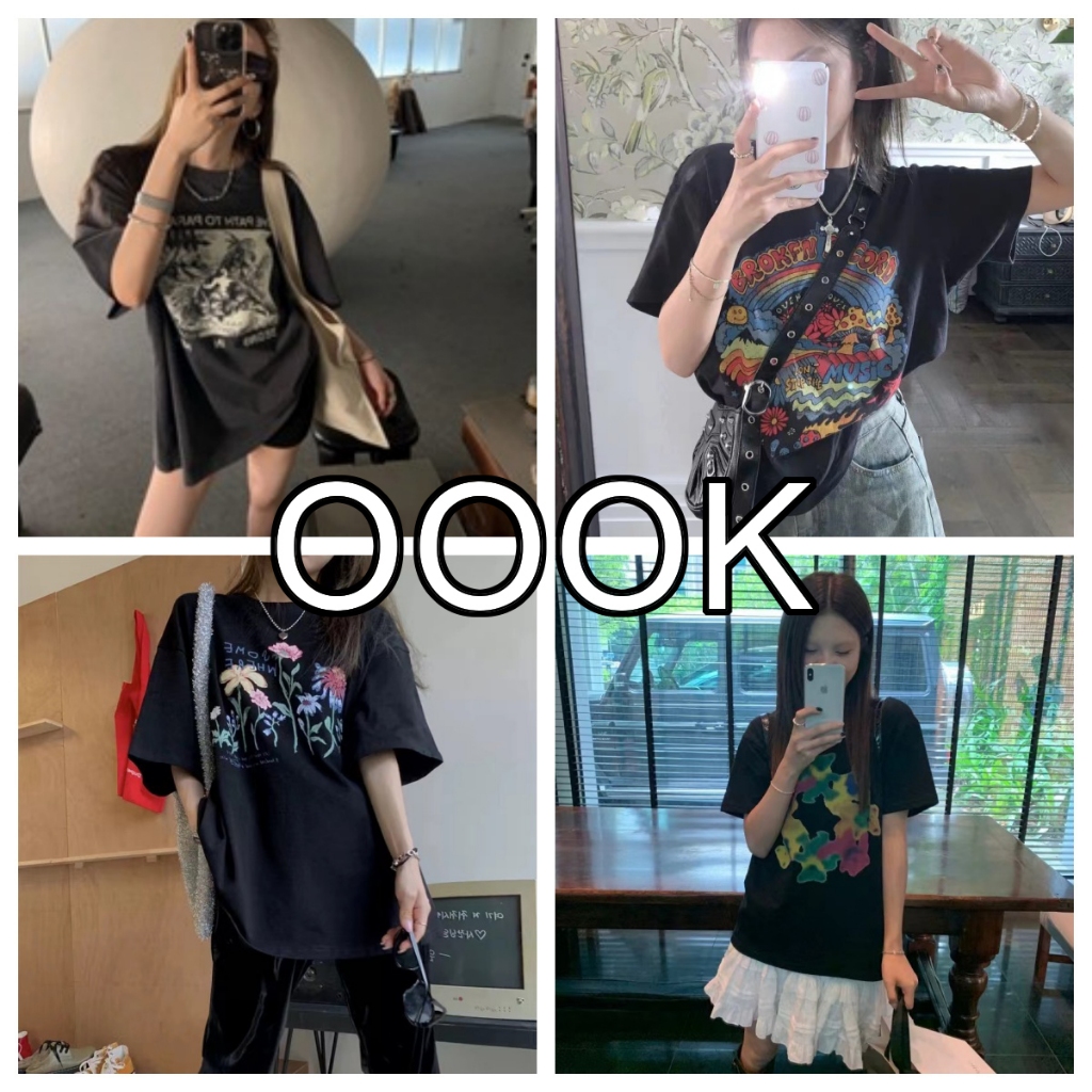 (จัดส่งตลอด 24 ชั่วโมง）OOOK Official เสื้อโอเวอร์ไซส์ เสื้อคู่ แฟชั่น น่ารัก สไตล์เกาหลี