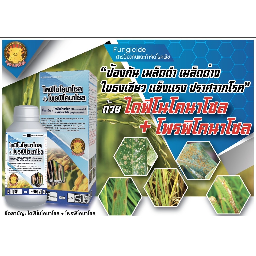ไดฟีโนโคนาโซล + ไพรพิโคนาโซล ( 1 ลิตร ) สารป้องกันกำจัดโรคพืช โรคเมล็ดด่าง เมล็ดลาย ดอกกระถิน เมล็ดข้าวไร้ความชื้น